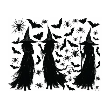 Nightfell Witch Window Silhouettes, studio packshot on white