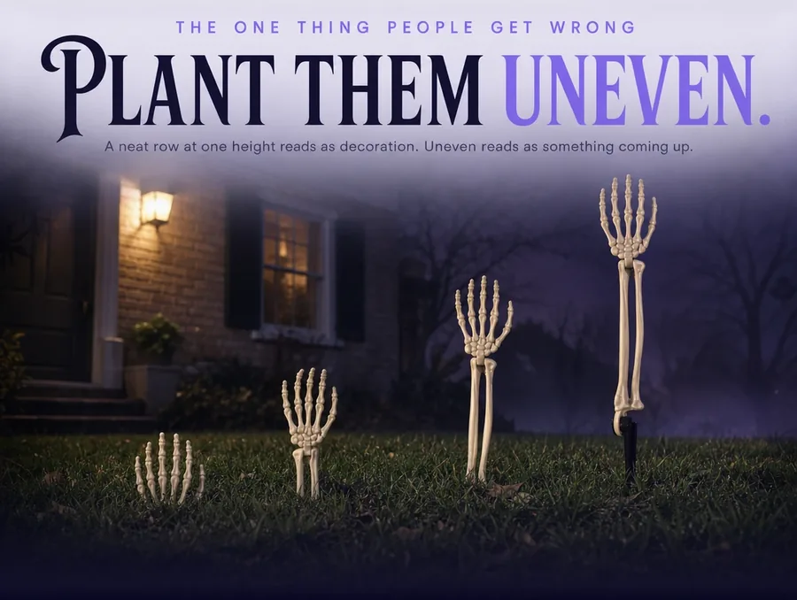 Four arm stakes planted at four different depths in a row, from a hand alone to nearly full height.